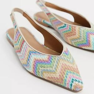 ASOS DESIGN Woven Lacy Slingback Ballet Flats Rainbow Multicolor Weave Size US 9